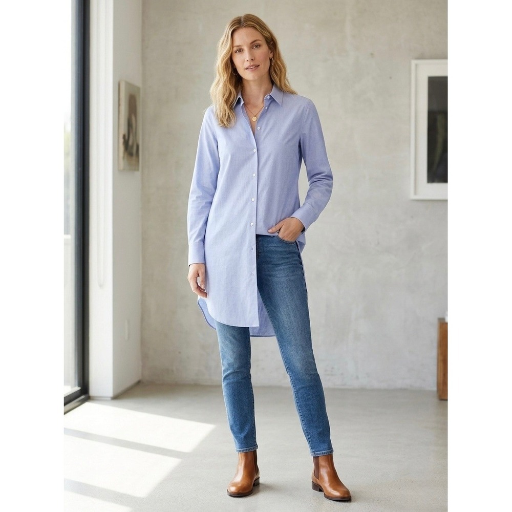 Theory Womens Light Blue Longline Button Down Tunic Shirt Size P Small